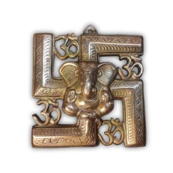 Ganesh Backside Swastik & Om, God Idol, Metal Murti status with Wall